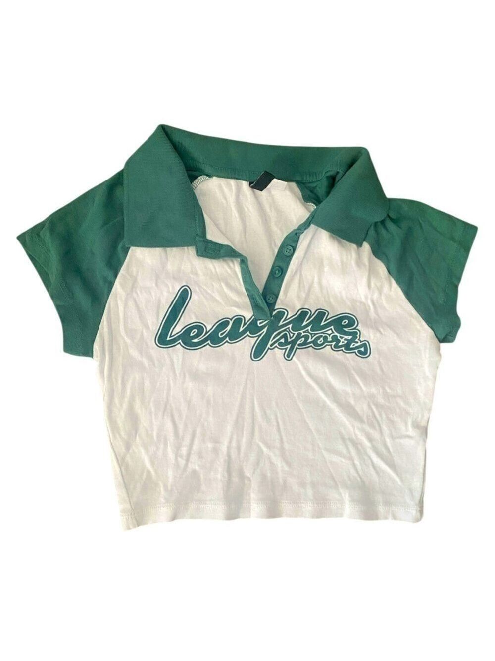 H&M Green White Cropped Polo Shirt Small